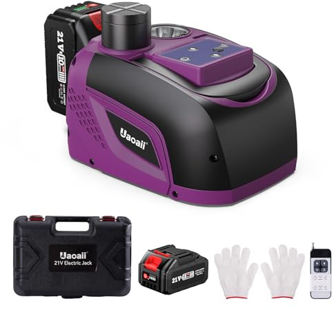 Uaoaii Cric elettrico 5 tonnellate, batteria 21 V 4,0 Ah e luce LED, kit idraulico per auto, SUV, berlina, MPV, cambio pneumatico, riparazione garage (gamma di sollevamento: 15-45 cm)