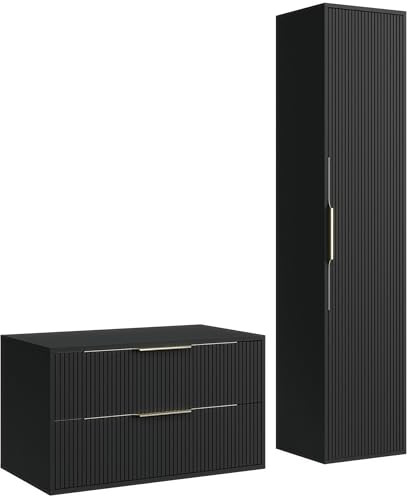 Mobile lavabo Rimini 60 cm - nero opaco - mobili da bagno con colonna