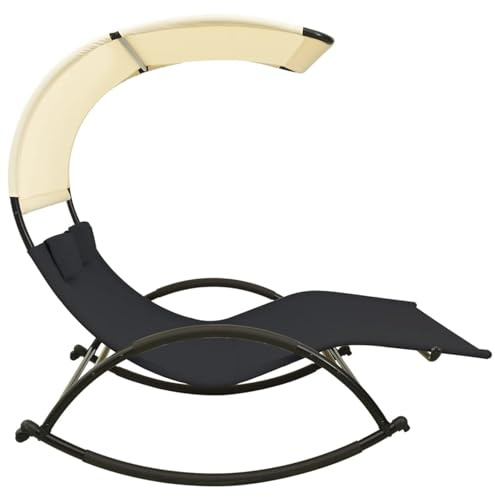 Gecheer Double Sun Lounger Outdoor Rocking Bed, Black and Cream, Steel Frame, 139x180x170 cm, Comfortable Relaxation for Couples Model310547