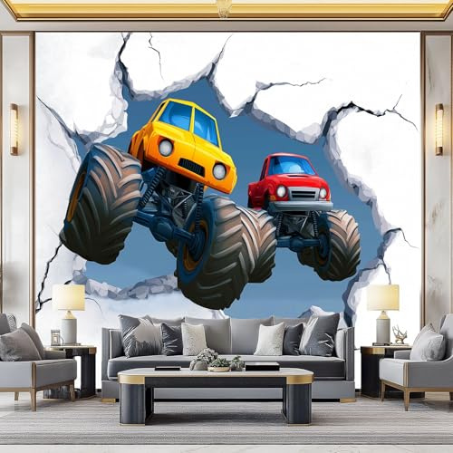 Générique Papier Peint intissé Monster Truck 300x210 cm Papier Peint Photo Panoramique, Poster Mural Personnalisé 3D, pour Salon Cuisines Chambre Adulte Enfant Décor Murale