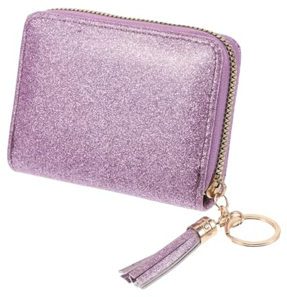 AKOOSY Portefeuille Pailleté pour Femme à Structure Accordéon, Grosse Capacité, Léger et Compact avec Fermeture Éclair et Pompon Élégant pour Usage Quotidien