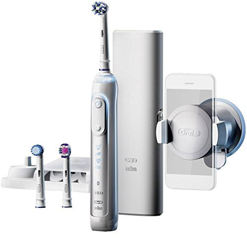 Oral-B Genius 8200 Elektrische Zahnbürste, mit Smartphone-Halterung und drei Aufsteckbürsten, weiß