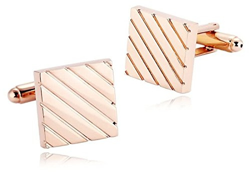 Bishilin 1 Paar Edelstahl Herren Manschettenknöpfe Hochzeit Rechteck Diagonaler Schrägstrich Hemd Manschettenknopf Rosegold