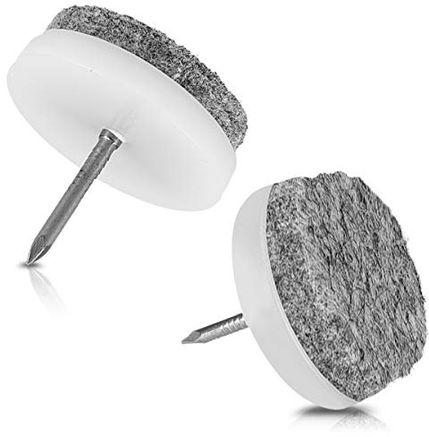 Navaris Patins à clou en feutre - 20x Patin rond Ø24 mm à clouer pour pieds de chaise table tabouret meuble - Protection du sol plancher - Blanc