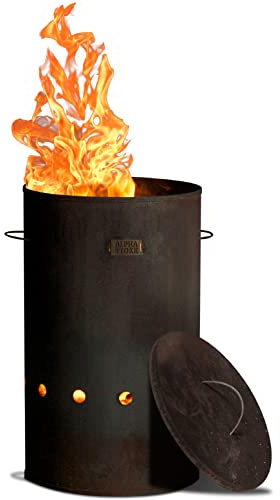 Alpha Stoke - Barril de Fuego Industrial Acero Corten y Acero Inoxidable - Tamaño L y XL jardín, terraza y balcón - Este Barril es más Duradero y Grande Que la mayoría de los pozos de Fuego