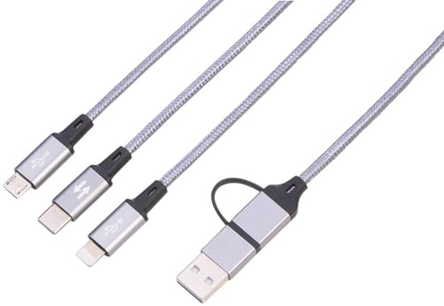 Callstel Mehrfach Ladekabel: 6in1-Schnellladekabel USB-A/C zu USB-C/Micro-USB/8-PIN, 60 cm, 60 W (Schnell-Ladekabel, mit Stoffummantelung, Fach)