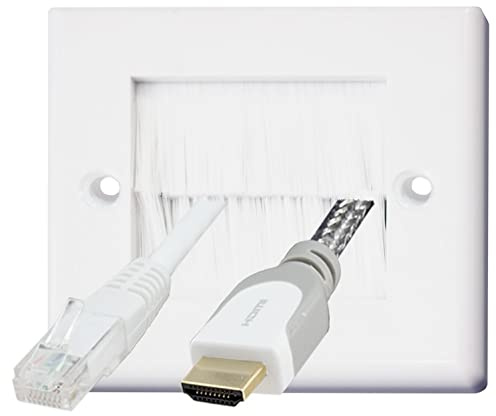Auline Placa frontal de cepillo blanco de 1 banda, organizador de cables de toma de pared | Compatible con caja trasera estándar del Reino Unido