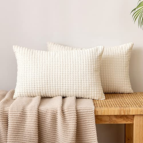 EMEMA Funda de Cojín Fundas de Almohada Corduroy Cojines Granulado Moderno Solid Suave para Sofá Silla Cama Sala de Estar Dormitorio Salon Hogar Habitación 2 Piezas 30x50cm Blanco