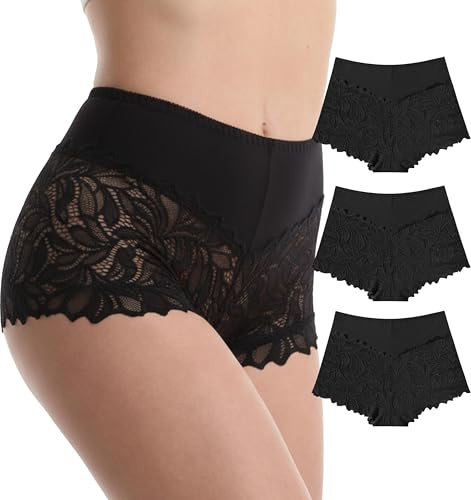 Trifolium High Waist French Knickers Floral Lace Underpants 3 Pack Black,Black,Black Factory L UK 14-16 (8003-3P-L-BK-BK-BK-T1)