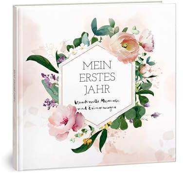 Babyalbum Mein erstes Jahr - Baby Erinnerungsbuch für die schönsten Momente - Das Babybuch zum Ausfüllen fürs 1. Lebensjahr - Ein besonderes Geschenk zur Geburt: Rosa Blumen (ohne Prägung)