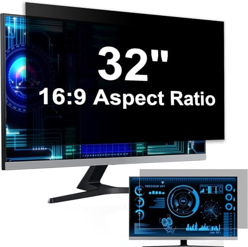 32 Inch Computer Privacy Screen Filter for 16:9 Aspect Ratio Widescreen Monitor - Anti Glare Blue Light Filter, Removable Computer Monitor Privacy Shield, Anti-Scratch Screen Protector Film 32 in