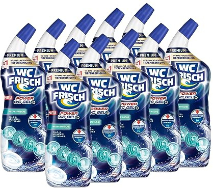 WC FRISCH Power Gel WC Reiniger Meeresfrische (10 x 750 ml) – Für Tiefenreinigung bis in den Abfluss & unter dem WC-Rand