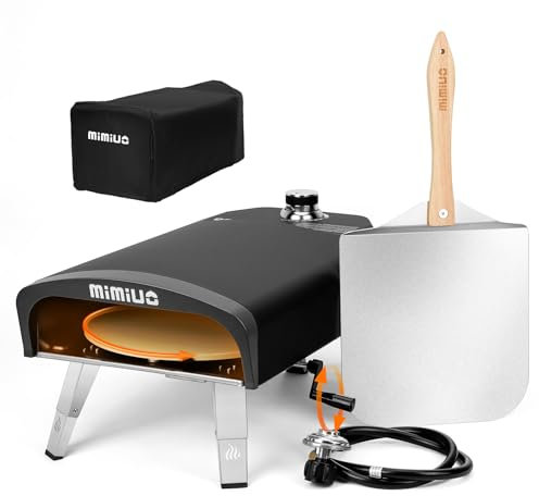 Mimiuo - Four à pizza portable au propane pour barbecue avec système de rotation manuelle, couvercle du four, pierre à pizza et coquille de pizza