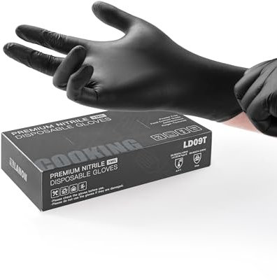 LANON 3 Mil Black Nitrile Gloves, Food Grade Disposable Gloves with Textured Fingertips, Latex & Powder Free, Cooking, Cleaning, Medium, Pack of 100