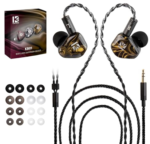 KBEAR KB01 Écouteurs intra-auriculaires HiFi avec diaphragme en béryllium dynamique dans les oreilles Écouteurs filaires Écouteurs iem haut de gamme pour musiciens chanteurs avec son clair Câble OFC /