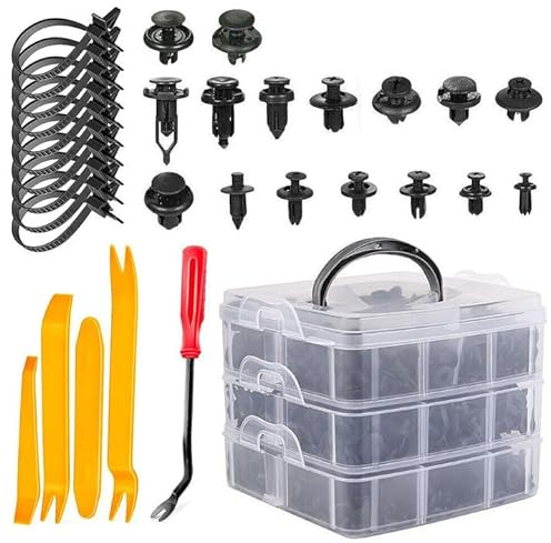 645 Stücke Auto Befestigung Clips 16 Größe Stoßstangen Befestigungclips mit Demontage Werkzeuge Kabelbinder Universal Türverkleidung Klammern Spreiznieten Fastener Clips,Kfz Werkzeug