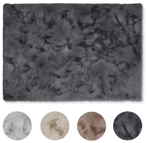 Vacker levande kollektion högkvalitativ fuskpäls matta fluffig – matta vardagsrum – matta lammskinn fårskinn – dekorativ päls rektangulär antracit 80 x 150 cm