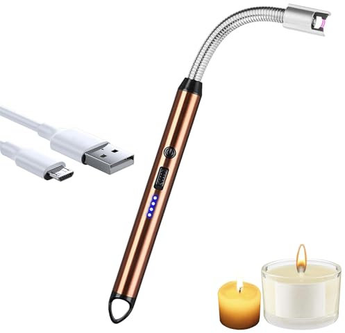 iJiGui Encendedor de arco eléctrico, recargable por USB, cuello largo giratorio de 360°, resistente al viento, para velas de gas y barbacoa de cocina (oro rosa)