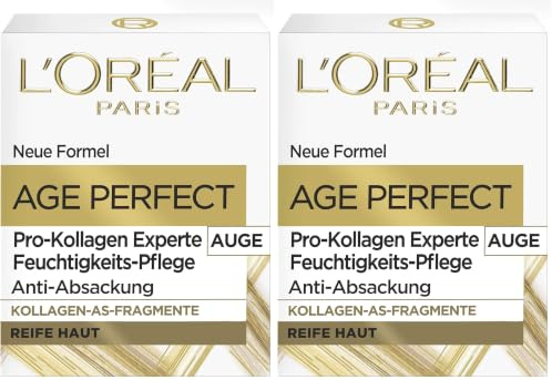 L'Oréal Paris Straffende Augenpflege für reife Haut, Anti-Aging Feuchtigkeitspflege gegen Altersflecken, Mit Kollagen-AS-Fragmenten, Age Perfect Pro-Kollagen Experte, 15 ml (Packung mit 2)