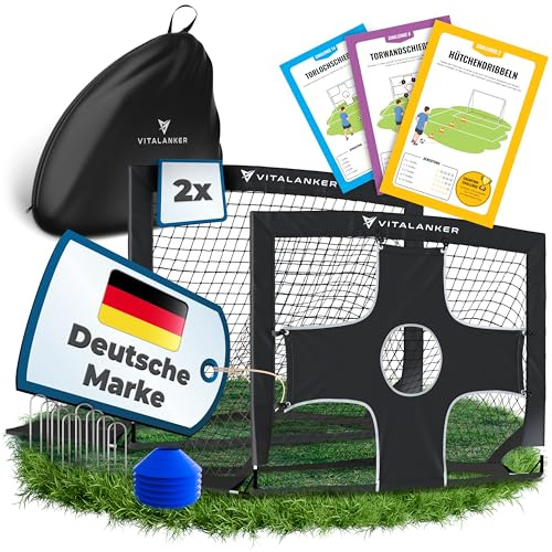 VITALANKER Fußballtor Kinder Set mit einhängbarer Torwand inkl. Challengekarten - Fußballtore für Garten Kinder, Fußballtor Kinder Outdoor, Tor, Fußball Tor, Goal
