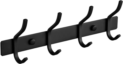 YUET Perchero de Pared con 4 Ganchos, Perchas de Montaje en Pared Acero inoxidable Colgadores, Perchero para Entrada, Cocina, Baño, Dormitorio, Colgar Abrigos Bufandas (Negro)