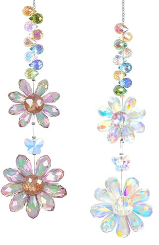 UXORSN 2Pcs Crystal Flower Suncatcher Hanging Ornament Rainbow Maker Sun Catchers for Windows Hanging Prism Light Catcher Multicolor Crystal Pendants for Indoor Outdoor Patio Garden Decor Gifts