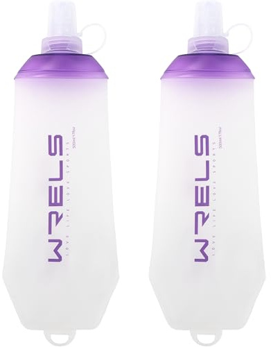 WRELS Pack de 2 Flasque Running 500ml-Gourde Running Souple avec Anneau de Suspension,Bouteille D'eau Pliable sans BPA pour Course à Pied, Trail