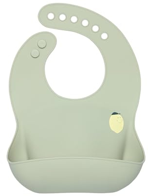 LÄSSIG Bavaglino in silicone per bambini Bavaglino per bambini con vassoio di raccolta lavabile in lavastoviglie/Happy Fruits Lemon