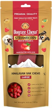 Dogsee Himalaya-Yak-Käse-Zahnpflegekausnack mit Erdbeeren für Hunde – 130 g (1 großer Kausnack) | Für gesunde Haut und gesundes Fell | Ohne Getreide, ohne Gluten | Geruchlose Hundeleckereien