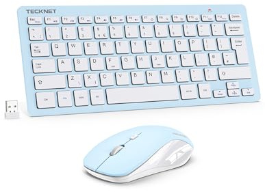 TECKNET Mini Wireless Keyboard and Mouse Set, 2.4G Cordless USB, Blue | Silent Keyboard and Mouse Combo with Nano USB Receiver,12 Months Battery Life,12 Multimedia Shortcuts for Computer,PC,Laptop