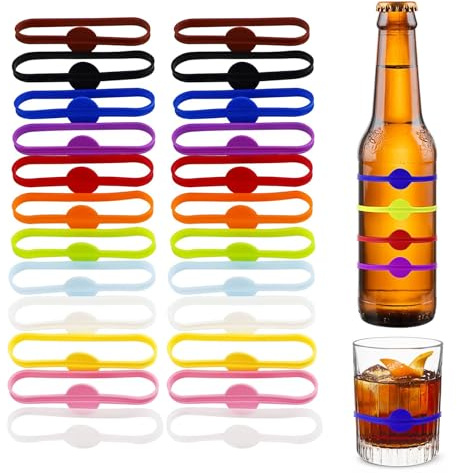 CPYJW 24 Stück Glasmarkierer,Glas Markierung Trinkgläser Bunte Glasmarker Silikon Wiederver Wendbare Glasmarker Silikon für Weinglas Flasche Cup Trinkglas Cocktail Bar Party Dekoration