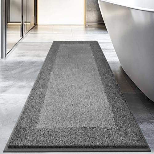DOMUSTEX Badezimmerteppich 60 X 150 cm, Badematte rutschfest, Badteppich Waschbar, Badvorleger für Dusche, Badewanne und Fußboden