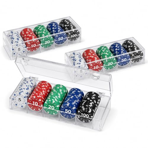 STARVAST 300 Stück PokerChips Kunststoff Nummerierte Chips 5/10/20/50/100 für Reisen und Familienpartys