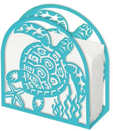SUPERDANT Servilletero con diseño de tortuga marina para mesas servilletero de metal azul soporte de papel de seda dispensador de servilletas independiente para cocina café comedor 15x15cm