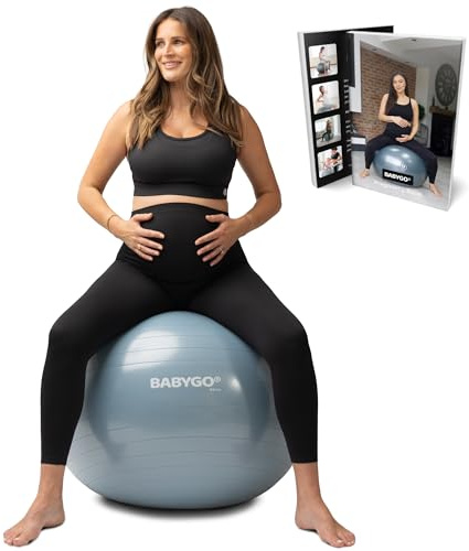 BABYGO Birthing Ball - Pregnancy Yoga Labor & Exercise Ball & Book Set Trimester Targeting, Maternity Physio, Birth & Recovery Plan Included Anti Burst Eco Friendly (Mist, 65cm)