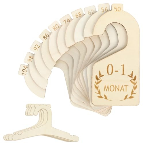 14Stk Größentrenner Baby Set, Holz,Rutschfester,zur Sortierung von Kleidung | 10 Stk Grössentrenner Baby, 4 Bärenform Kleiderbügel Babykleidung, Doppelseitig Gedruckt, Geschenk für Werdende Eltern