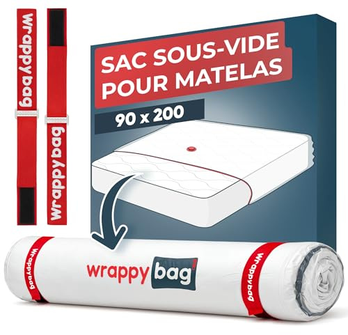 Wrappybag – Vakuumpåse för Madrass vid Flytt 90 x 200 cm – Komplett Set Vattentätt Vakuumskydd för Madrass med Clips & Kardborreband – Kompatibel med Alla Storlekar och Dammsugare | 90 x 200 – vakuumpåse med dubbel dragkedja och lufttät ventil, minskar volymen med upp till 80 %, 2 klämmor ingår