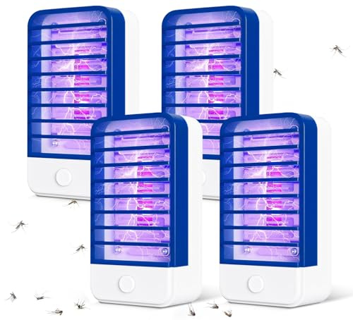 Lampe Anti Moustique 4 Pack, LED UV Anti Moustique,4W Bug Zapper Tueur De Moustiqu e,Prise Anti Insectes Electrique Bug Zapper Lampe avec Night Light pour Insectes