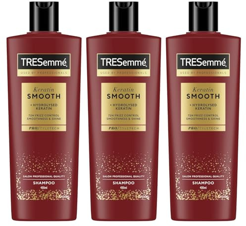 TRESemmé Schampo Keratin Smooth för 72 timmars frizzkontroll*, mjukhet och glans, professionell hårvård med hydrolyserat keratin 400 ml 3-pack