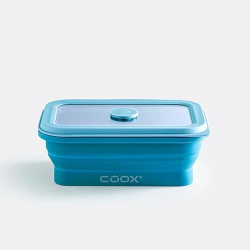coox Faltbare Frischhaltedose aus Silikon & Glas 450 ml - Mikrowellen- & ofenfest I Für Airfryer geeignet I Perfekt für Meal-Prep I Spülmmaschinenfest I BPA-frei Petrol