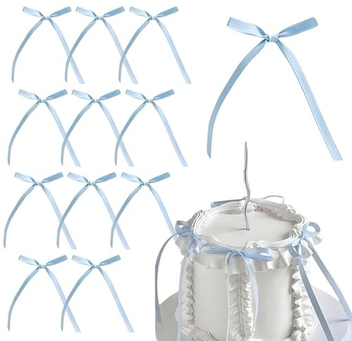 LUMOOM 50 Stück Tortendeko Schleife, Schleifen für Torte, stilvolle Kuchendekoration, Dekorationen für Geburtstag,15x8cm Geschenk Deko für Hochzeit, Jahrestag, Party (Blau)