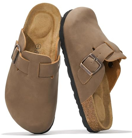 Project Cloud Genuine Leather Footbed Clogs for Women - Memory Foam Arch Support Slippers for Women - Trendy Slip-ons Women's Mules & Clogs Sandals (Benton_W,TANLEATHER,8.0W)