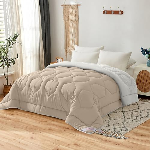 NOVOTEXTIL Edredón Cama 105 (200x260), Relleno Nórdico de Fibra 350 g/m² - Edredón Nórdico Bicolor Invierno Suave, Ligero, Reversible y Transpirable (Beige/Lino)