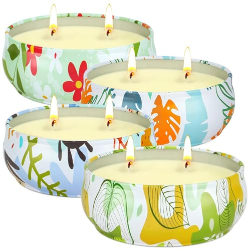 Citronella Candle Outdoor 4pcsx6oz, Decorative 2-Wick Natural Soy Wax 260 Hours Burn Time Citronella Candles Outdoor Lemongrass Candle, Ideal for Camping Patio Garden Yard Porch Gifting Home Décor
