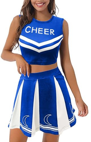 RuFengz Cheerleader Kostüm Damen Cheerleading Uniform Crop Tops Mit Faltenrock Faschingskostüme Damen Cheerleader-Kostüm Football Cheerleader Outfit Sexy Karneval Kostüm