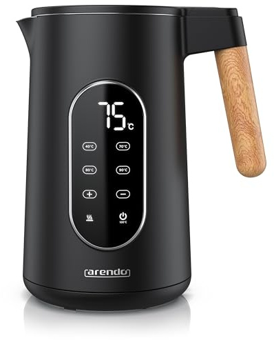 Arendo - Edelstahl Wasserkocher mit Temperatureinstellung 40-100°C - Doppelwand Design Cool Touch - Display im Gehäuse - Kabellos - 2200 W - 1,7L – Überhitzungsschutz – Warmhaltefunktion - BPA-frei