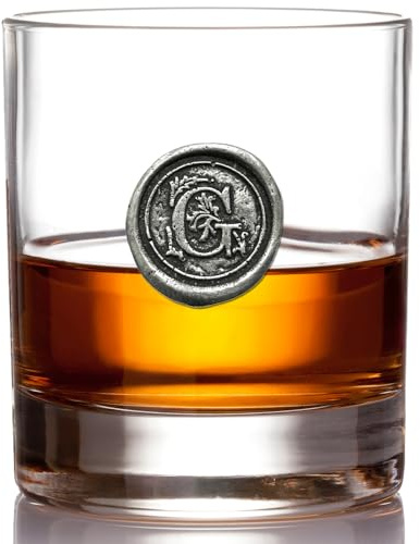 English Pewter Company 11oz Whisky Glass Tumbler with Monogram Initial - Personalised Gift with Your Choice of Initial (G) [MON107]