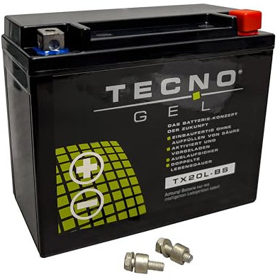 TECNO-GEL Motorrad-Batterie für YTX20L-BS für HARLEY DAVIDSON FXS... 1340/1450/1584/1690/1800 Softail, Night Train 1991-2017, 12V Gel-Batterie 20Ah (DIN 82000), 175x87x155 mm