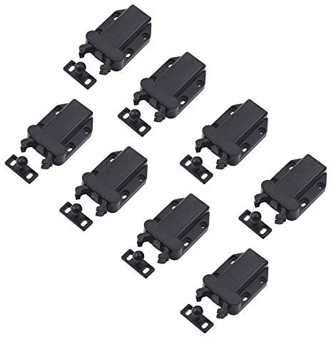 LIKERAINY Push to Open Chiavistelli per Porte Plastica Rullo Chiusura a Scatto Serratura per Porta Armadi da Cucina Cassetti Casa Mobilia Bagno Credenza Nero (8 Pcs)