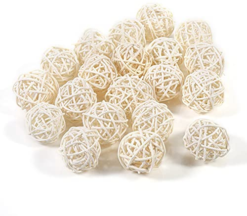 Jenngaoo 20 Pièces Boules de Rotin Décoratives Blanches pour Mariage Noël et Anniversaire, Décoration Maison et Fête Élégante, Ornements Naturels et Réutilisables